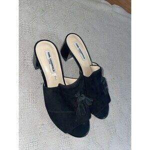 Karl Lagerfeld Hettie Women’s Heeled Slides Sz 7 M Black Leather Going Out Party